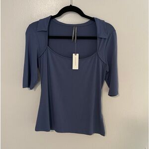 Blue Square Neck Anthropologie short sleeve top